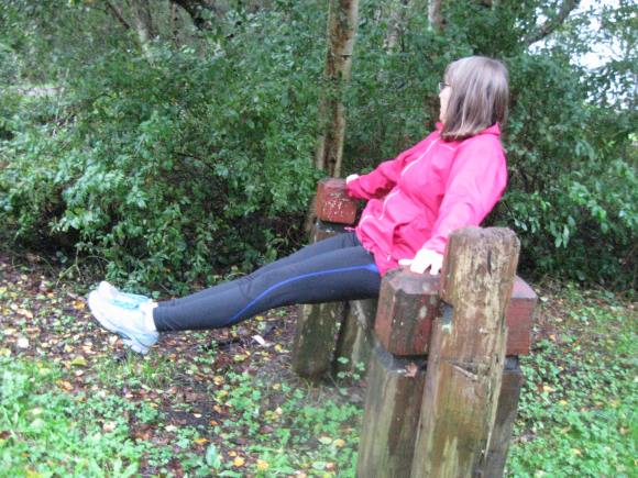 Leg Lifts - this is some core work. Start by sitting on the edge of a bench or low fence, hands out to either side for balance, legs straight out in front of you - you are working to get your legs out and up, parallel to the ground.